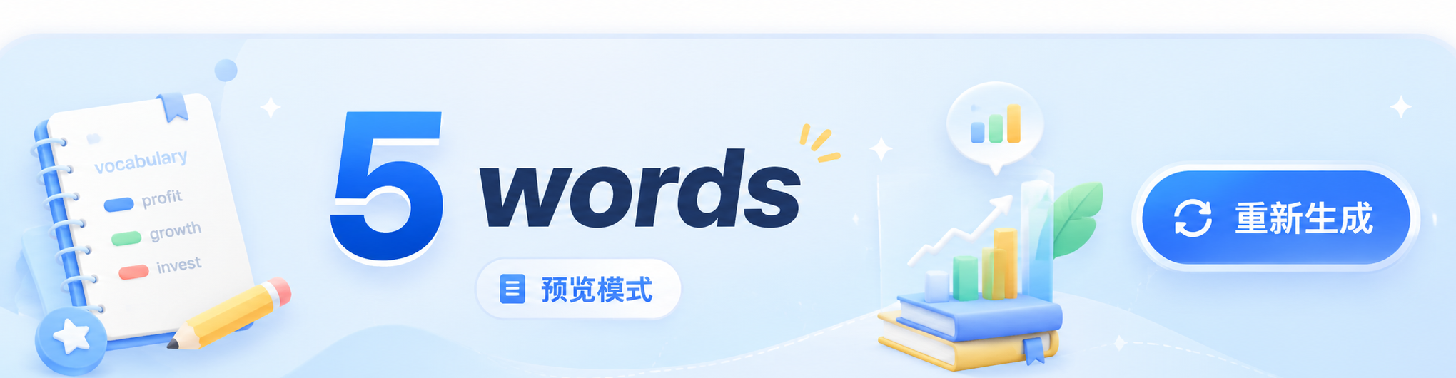 5 words，预览模式，可重新生成